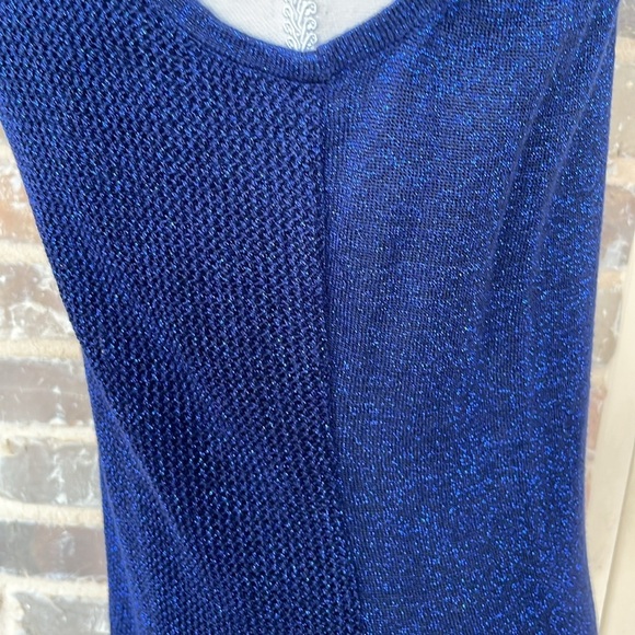 Peck & Peck Blue Metallic Sweater Tank Waffle Texture Lined Ribbed Trim Sz M - Picture 9 of 15